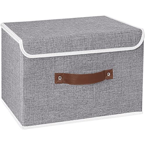 Yawinhe 1 PCS Cajas de almacenaje, Cajas de Almacenaje con Tapa, Cajas de Almacenamiento Plegables, Organizador para Juguetes, Libros, Ropa (Gris, 38x25x25cm) Cover