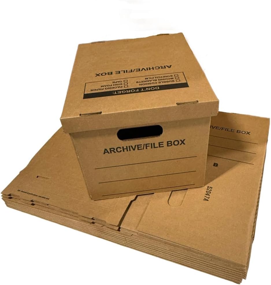 supplyhut 6 - Pack 15x12x10 Small Standard File Storage Moving Box with Lid Letter Handles