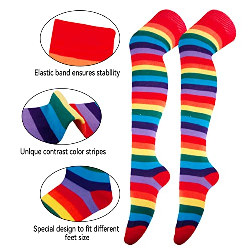 Image of Over Knee Rainbow Thigh High Socks Cosplay Accessories for Women Fashion Wild Long Striped Leg warmers