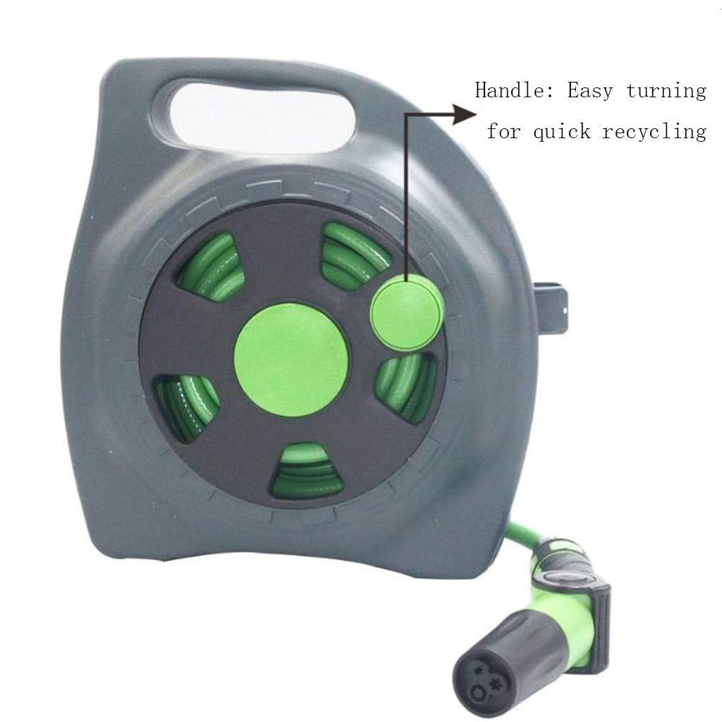 Manguera de Jardín, Enrollador Manual de Pared con Pistola Pulverizadora, Ideal para Terrazas, Balcones y Pequeños Espacios de Jardín (10 Metros)