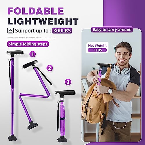 Benecane Walking Cane For Women Folding Cane For Men With Two Led Lights Quad Cane With Stable Base Lightweight And Adjustable Walking Stick #TOP2