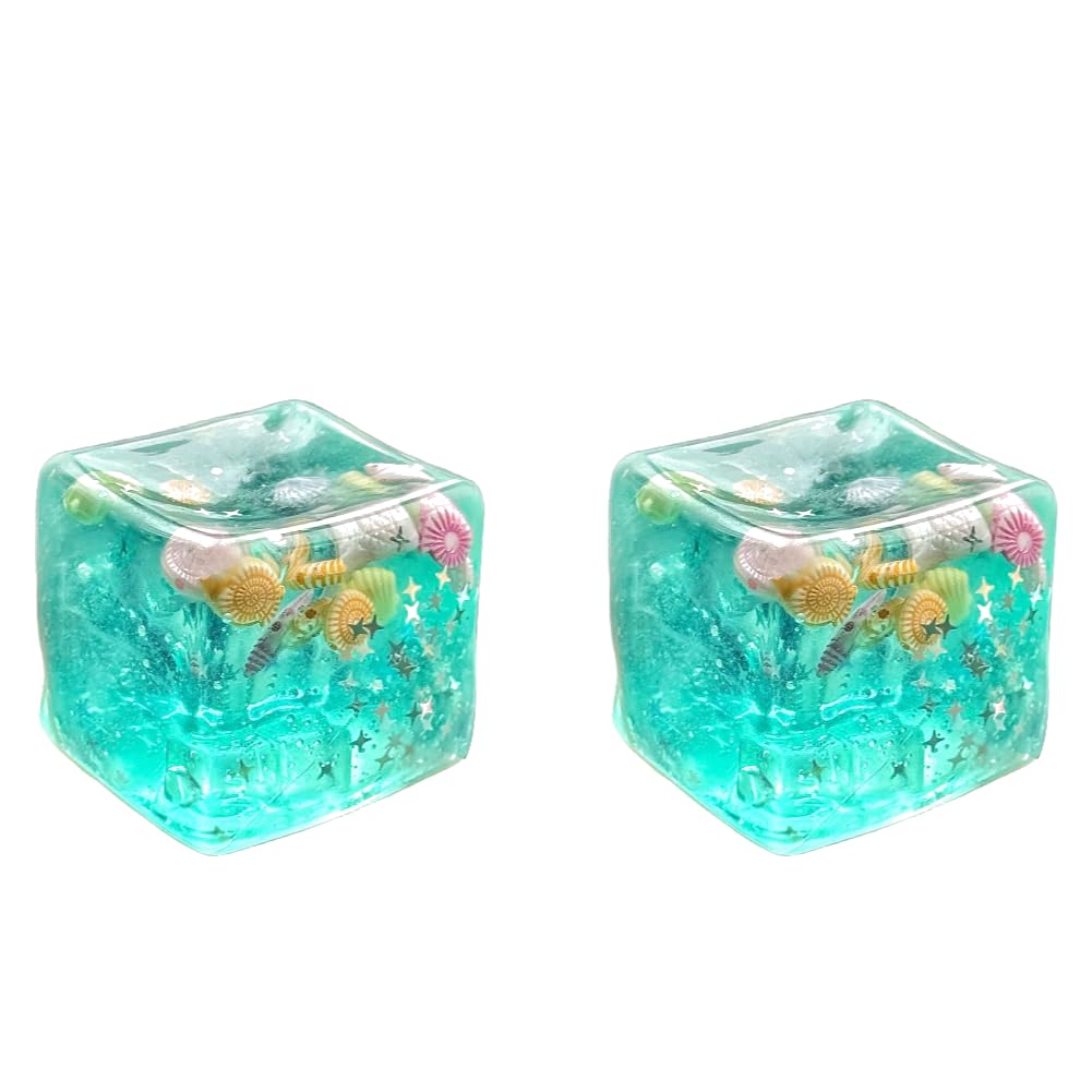 WMFASBAG sqishy Ice Cube Fidget Toy For Kids, 2pcs Ice Cubes Balls with Ocean Shells Inside Soft Squishies Sensory Toy Slow Rise for Anxiety Stress Easter Party Favors Kids Adults