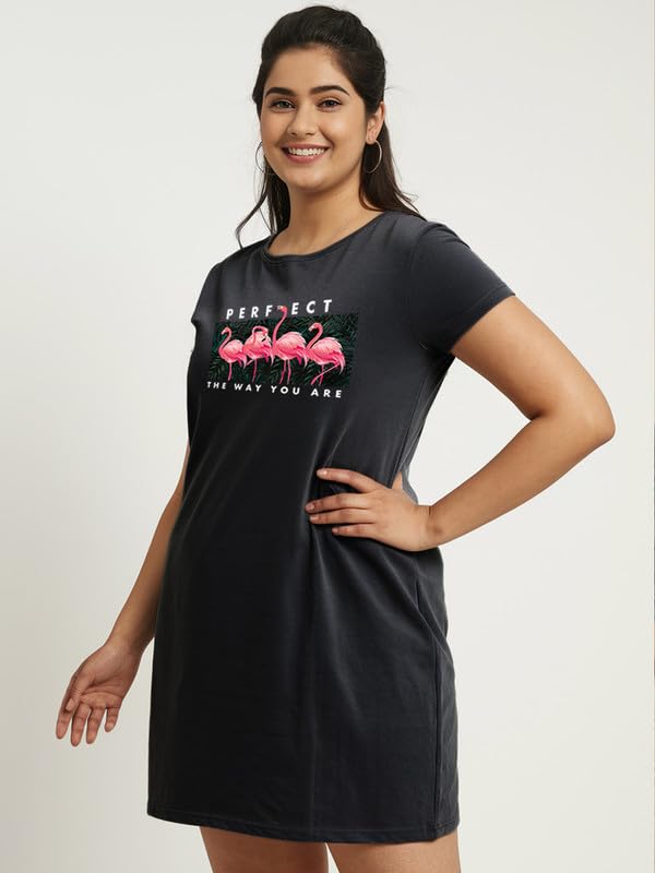 Image of Fflirtygo Women's Cotton Nighty | Printed Knee Length Nighty | Short Sleeve Nighty | Short Nightdress | Long T-Shirt | Regular Fit Night Gown | Nightwear | Sleepwear & Casual Wear Nighty