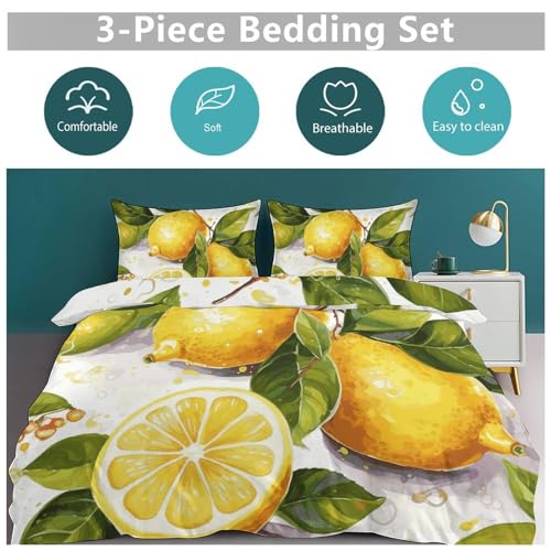 Parure de lit haut de gamme ultra douce 3 pièces avec linge de lit citron - 6
