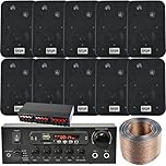 Loops 5 ZONE BLUETOOTH SPEAKER KIT – 10x Wall Mounted Black Speakers, 110W Mini Stereo Smart Home Amplifier, Splitter & Cable – Wireless HiFi Audio Music Sound System – Restaurant Bar Home