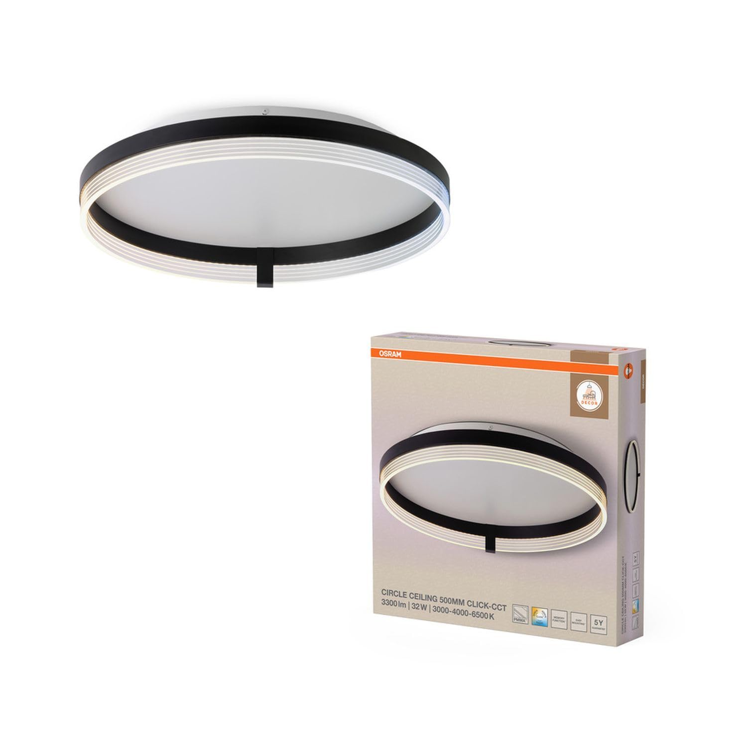 Licht-Erlebnisse LED Deckenleuchte Metall Schwarz Weiß CCT Wohnzimmer Schlafzimmer Flur modern gemütlich B:50 cm elegant Deckenlampe Büro