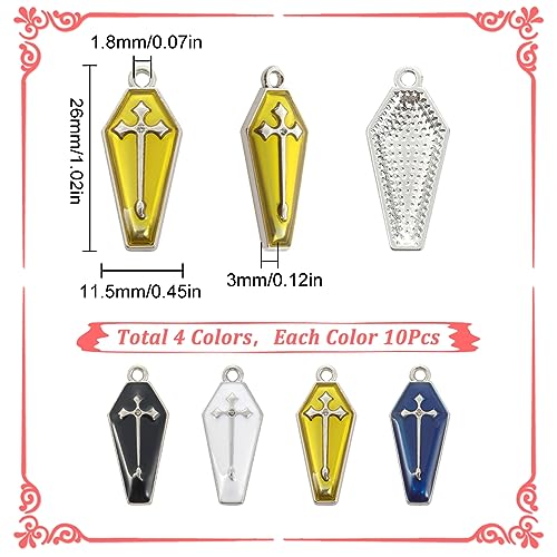 SUNNYCLUE 1 Box 40Pcs 4 Colors Gothic Charm Coffin Charms Bulk Dangle White Gold Back Halloween Theme Holiday Coffins Cross Charm for jewellery Making Charms Findings DIY Necklace Earring Adults Craft - Image 2