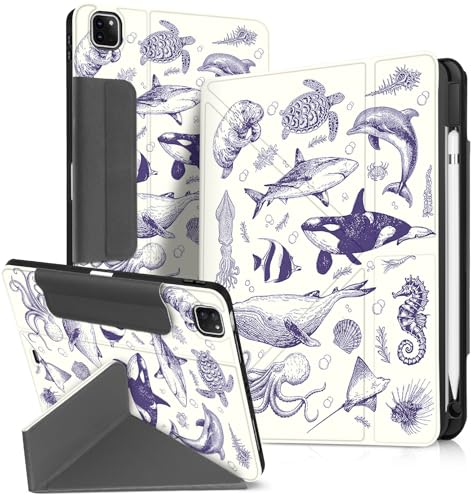 Miss Adola for iPad Air 11 Inch M3 2025 & M2 2024/Air 5th/4th Generation 10.9 Inch/Pro 11 Inch Case - with Pen Holder for Girls Boys Women Men Cute Cartoon Cool Anime Kawaii Fun, Marine Life