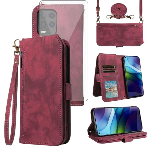 Étui Moto G Stylus 5G 2021 avec porte-cartes et verre trempé anti-choc