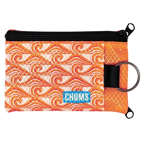 Image of Chums Surfshorts Wallet - Patterns Collection, Lightweight Slim Wallet with RFID Blocking Card & Clear ID Window - Zippered Minimalist Wallet w /Key Ring (Tide)