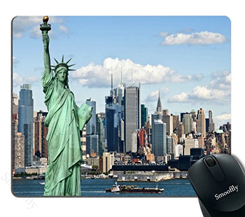 Smooffly New York Mouse Pad, Statue Of Liberty In Nyc Harbor Urban City Print Famous Cultural Landmark Picture, Customized Rectangle Non-Slip Rubber Mousepad , 9.5 X 7.9 Inches, Mint Blue #TOP6