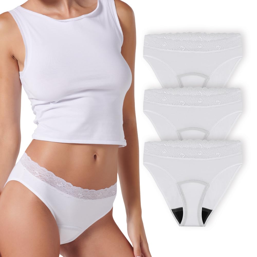 Siegmund 3X Damen Slip mit Spitze am Bund – Bequemer Schutz bei Blasenschwäche, Atmungsaktiv & Wiederverwendbar, Größe XS - XXL