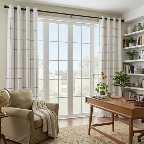 Image of MYSKY HOME Floor to Ceiling 100% Blackout Plaid Linen Curtains 102 Inch Long 2 Panels Set Farmhouse Double Layer Checkered Patterned Thermal Insulated Grommet Top Drapes, 52 inch W Each Panel, Deep Grey