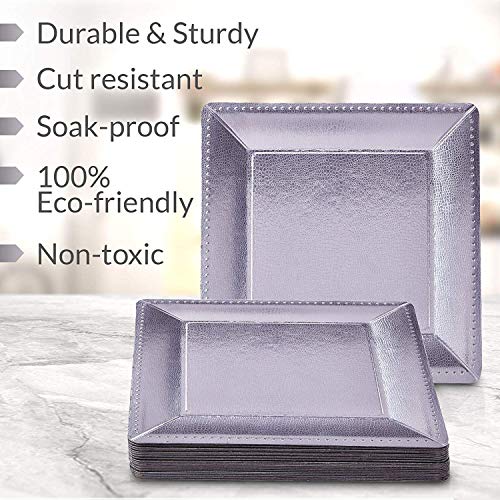 DISPOSABLE SQUARE CHARGER PLATES | 40 pc | Metallic Silver (13")