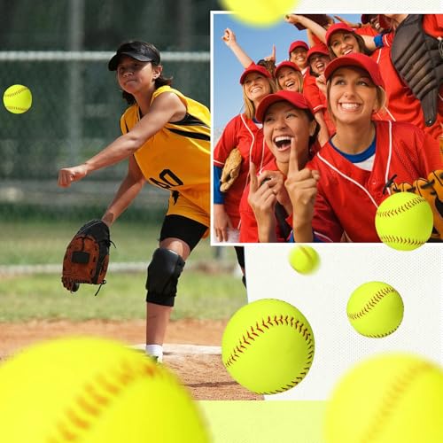 Lewtemi 12" Yellow Sports Practice Softballs, Official Size and Weight Slowpitch Softball, Unmarked Leather Covered Youth Fastpitch Softball Ball for Games, Practice and Training (6 Pcs)