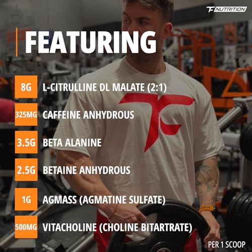 Image of TC Nutrition Batch 27 Pre Workout Powder - 8g Citrulline, 3.5g Beta Alanine, 2.5g Betaine, 325mg Caffeine | Instant Energy, Focus, Pumps, & Strength | Nitric Oxide Booster 20 sv (Orange Cream)