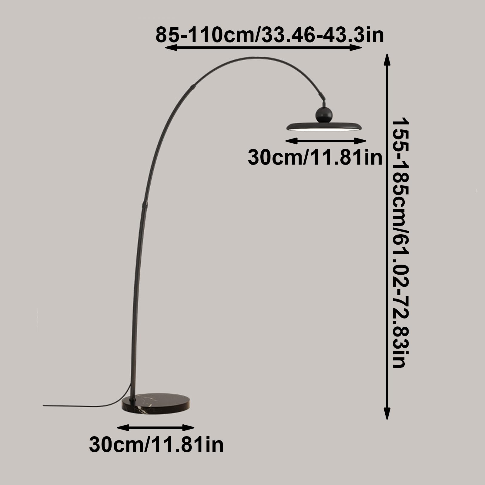 Lampa podłogowa łukowa, regulowana wysokość i kąt, dwie opcje zacienienia, stylowa marmurowa podstawa do salonu i sypialni, nowoczesne minimalistyczne oświetlenie