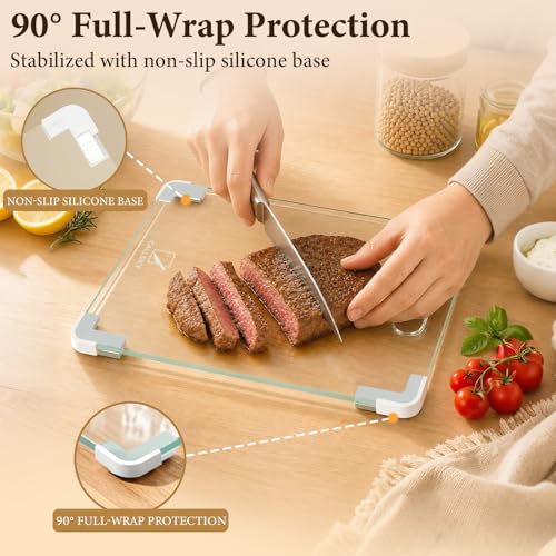 Glass Cutting Board for Kitchen, 12x8 Clear Tempered Glass Chopping Board with Non-Slip Corner Guards, Shatter-Resistant, Scratch-Resistant, Food-Safe & Non-Toxic Countertop Protector Prep Board — view 3