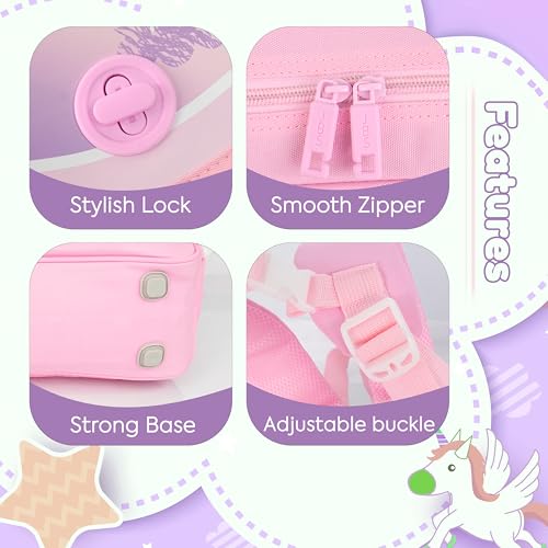 Image of Storite Unicorn Kids School Backpack for Girls (Class 2-6) 13L | Rectangular Pastel Design with Flap & Rotating Lock | Padded Back & Tablet Compartment