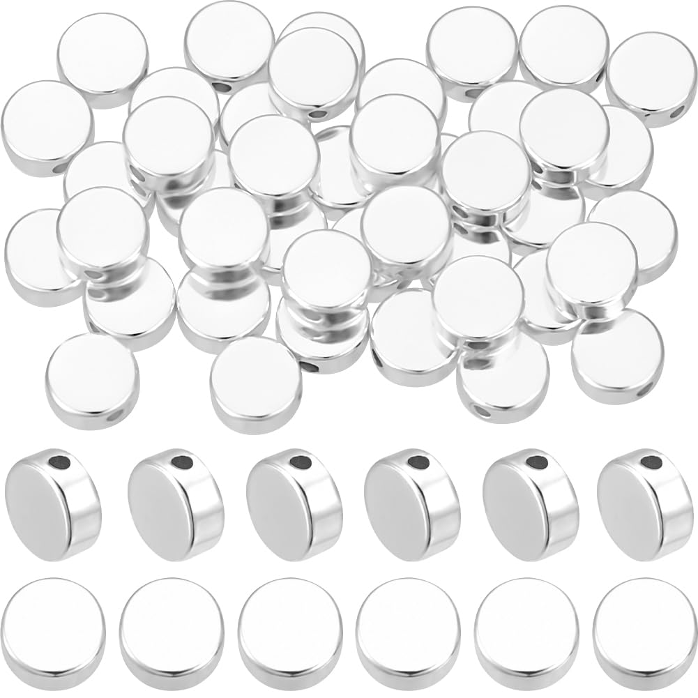 Beebeecraft 50 Perline Distanziatrici A Disco In Argento Sterling 925, Rotonde Piatte 6x3mm Per Gioielli Fai Da Te
