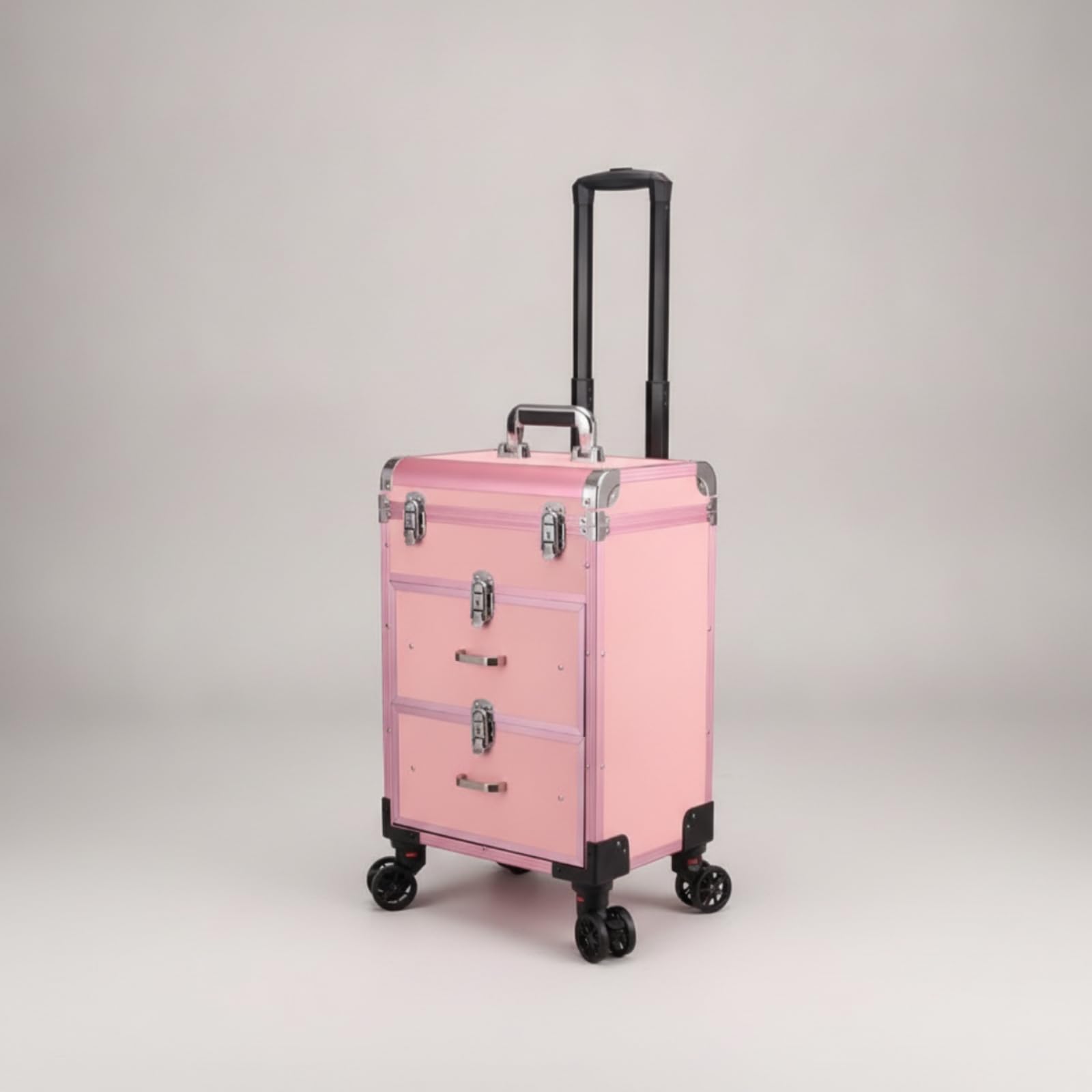 harayaa Maquilleur Étui Valise Trolley Coffret Mallette avec Coque de et Métal Poignée Télescopique et roulettes Douces Rangements Compartimentés et, Rose, Rose