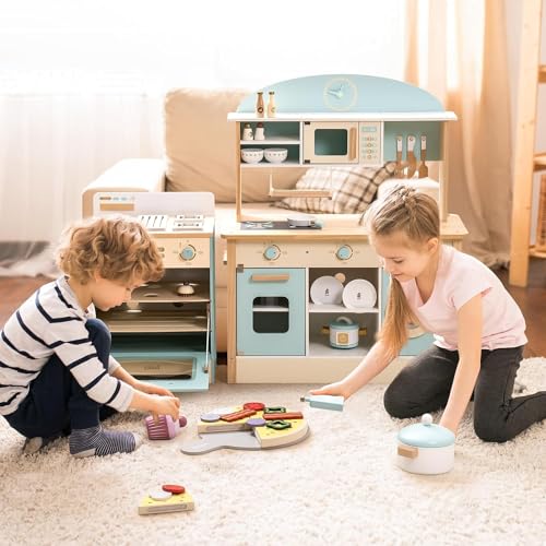 ROBOTIME Wooden Play Kitchen, Toddler Kitchen Playset with Oven, Fridge & Washing Machine, Kids Kitchen Playset Gift for 3+ Year Old Boys & Girls - Image 6