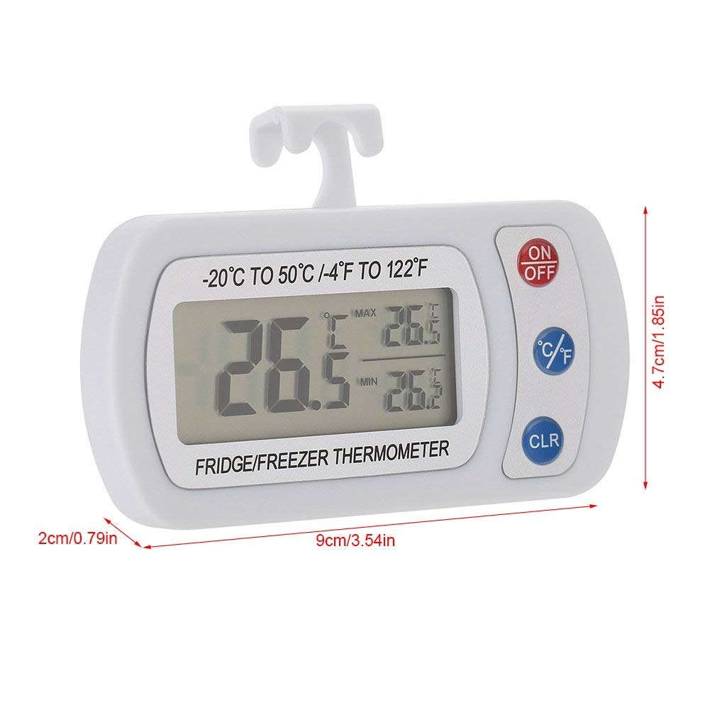 Refrigerator Fridge Thermometer Digital Freezer Room Thermometer Waterproof, Max/Min Record Function with Large Display (White)