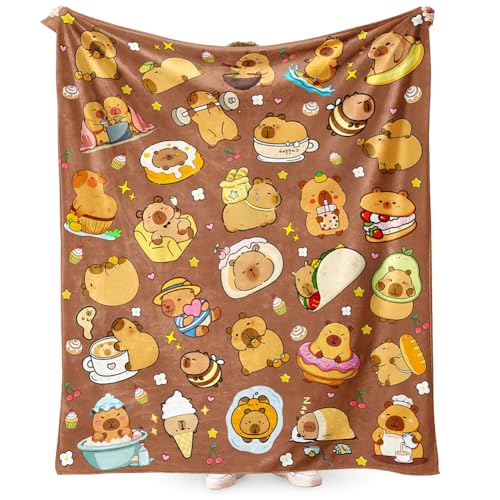 【Regali di Coperte Ideali】 la vivace e carina arte Capybara eleva camere da letto, camere degli ospiti o spazi abitativi. Un regalo unico per compleanni, Natale, Pasqua o festa della mamma, amato da bambini, adolescenti e adulti.La soffice coperta di capibara non solo aggiunge toni vivaci e un tocco decorativo alla stanza, ma è anche molto elegante e confortevole.