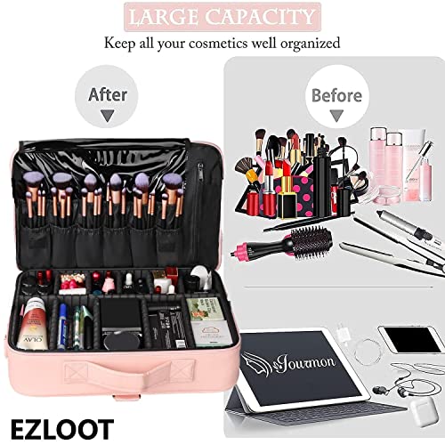 Image of Travel Makeup Case, Professional Cosmetic Train Cases Artist Storage Bag Make Up Tool Boxes Brushes Bags with Compartments Vanity Organizer (16 INCH(2 Layer), Baby Pink)