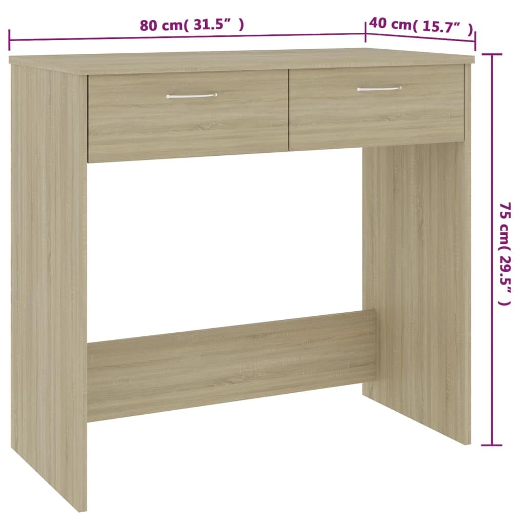 Escritorio de 80 x 40 x 75 cm, roble Sonoma, material de madera, diseño moderno con 2 cajones, resistente y duradero, adecuado para el hogar, oficina, habitación juvenil y espacios pequeños