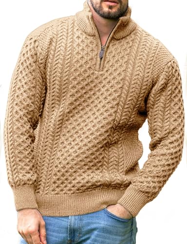 Vinsekep Men's Irish Fisherman Sweaters Cable Knit Half Zip Jacquard