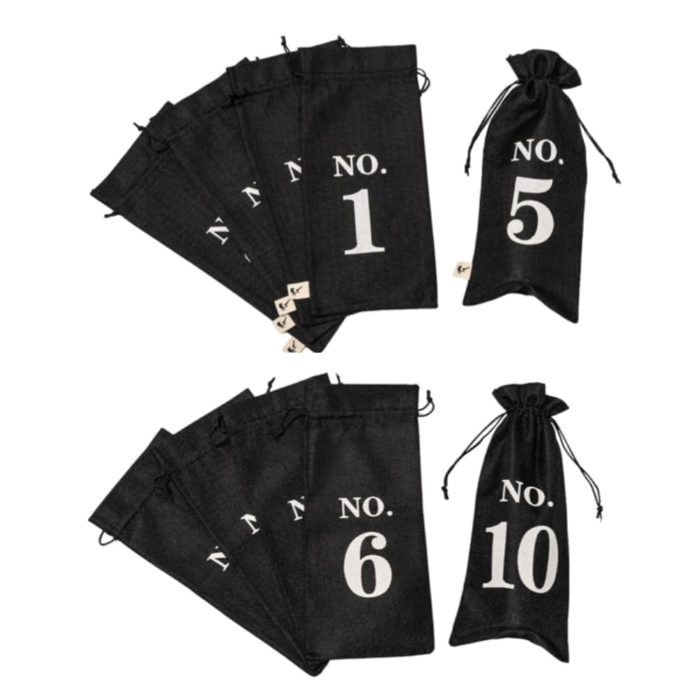 VINOPIE Black Blind Tasting Wine Bags Cover Pouch Kit Tasting Sleeve With Numbering 1to10 Mark Printed On It (10pcs) Hessian Cloth Glass Bottle Gift Bags for Christmas Wedding Party Decoration
