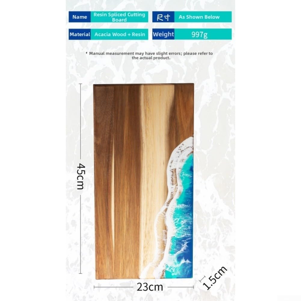 Creative Wave Planche à découper en bois et résine avec base antidérapante pour la préparation des aliments de cuisine, servir, steak, pain, fromage, 45 x 23 cm