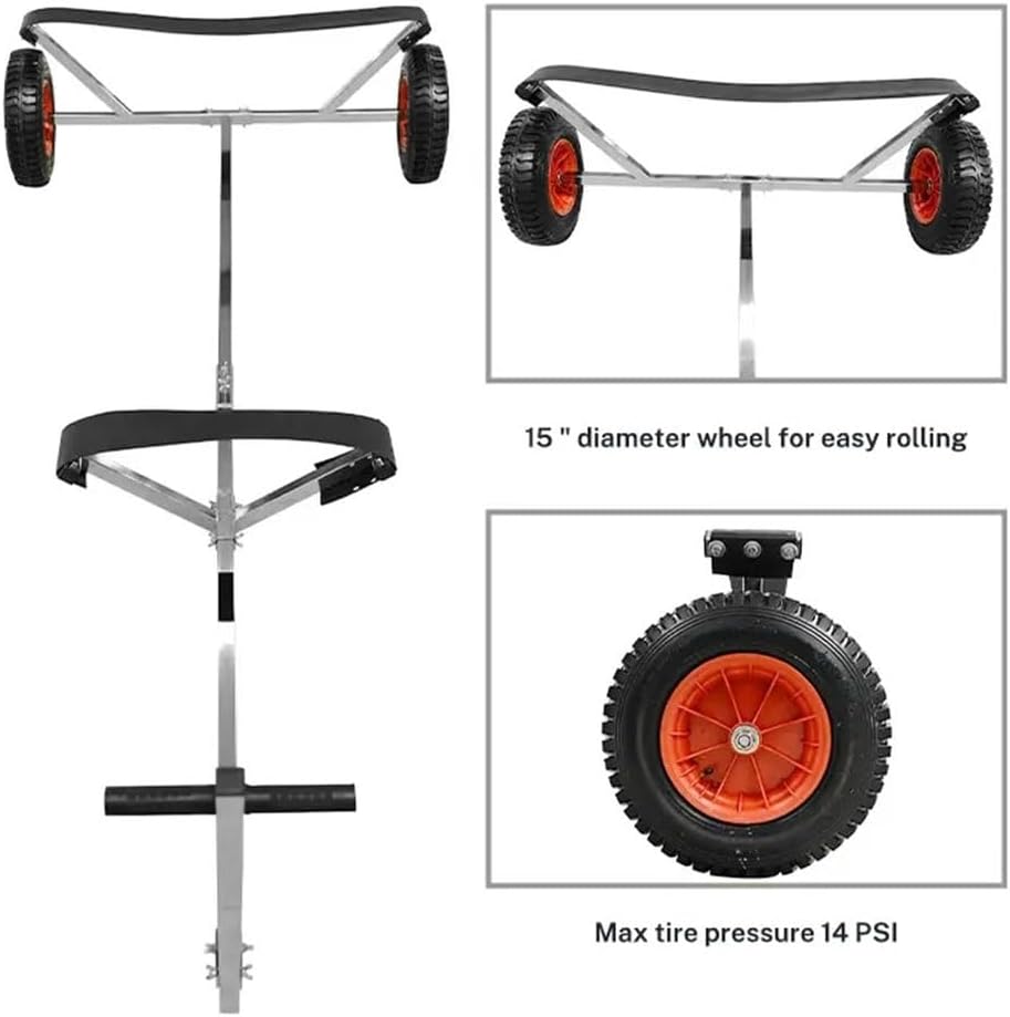 Boat Trailer Dolly, Stainless Steel Boat Launching Dolly for Inflatable, 600lbs Load Capacity, 15'' Pneumatic Tires & Nonslip Support Bracket, for Moving Kayak Motorboat Fishing Boat