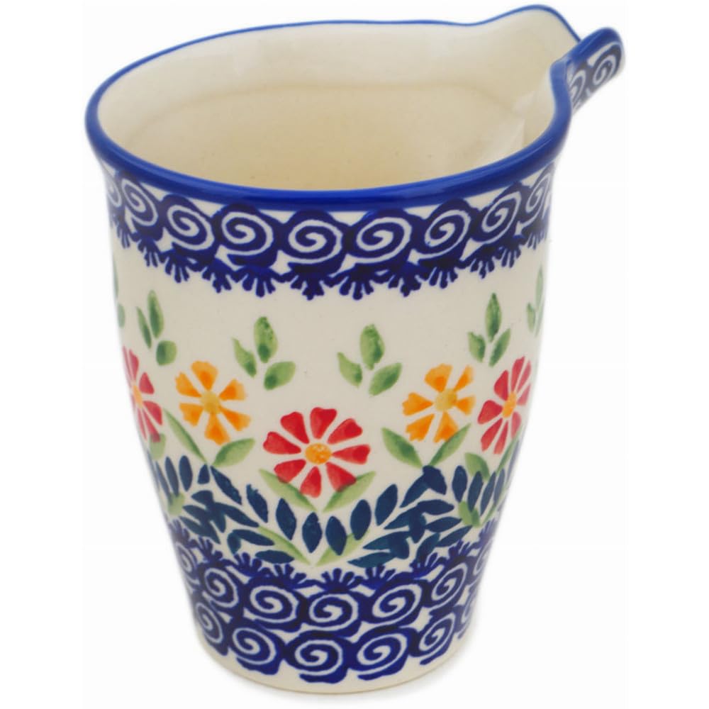 Authentic Polish Pottery Creamer in Wave Of Flowers Design Handmade in Boles?awiec Poland + Certificate of Authenticity