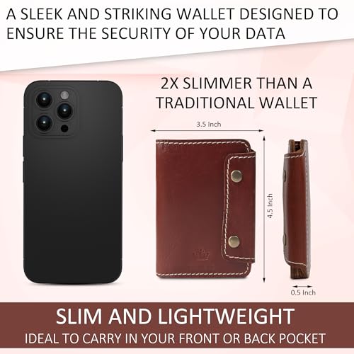 Image of Handmade Raw Leather Wallet for Men and Women | Snap Button Closure | Bifold with Card Slots and Cash Pocket | Slim Genuine Cognac Crunch Leather | Travel Office Carry | Reddish Brown