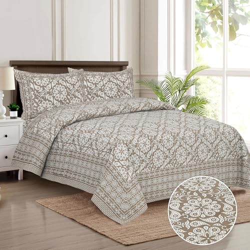 Image of King Size Cotton Bedsheet | 300 TC | 100% Cotton Flatsheet King Size with Two Pillow Covers | (254 * 274 cm, Mushroom Brown)