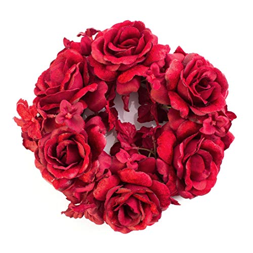 artplants.de Anello Artificiale XXL per Candele con Fiori di Ortensia e Teste di Rosa, Rosso, Ø 15cm - Corona Decorativa/Decorazione Candele