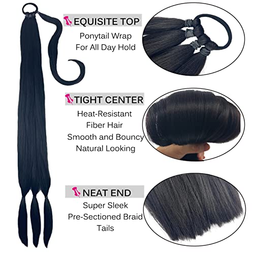 Kediciz Long Braided Ponytail Extension Diy Braiding Hairpiece Yaki Straight Wrap Around Hair Extensions With Hair Tie Natural Soft Synthetic Hair Piece For Women 32 Inches 150G Dark Brown #TOP2
