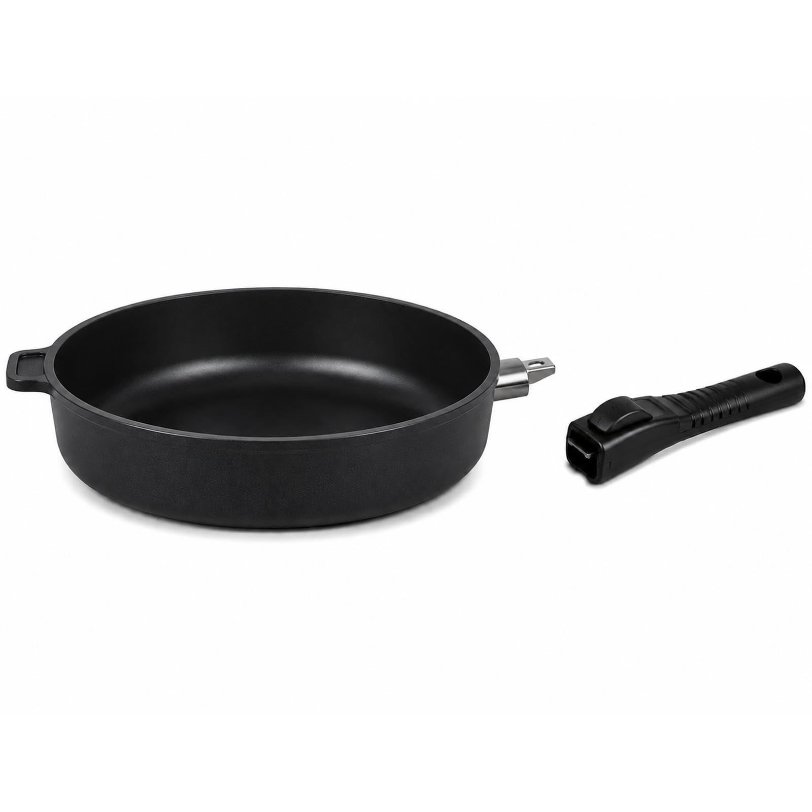 BAF Aluguss Schmorpfanne Induktion 28 cm mit abnehmbarem Stiel - Antihaft-Bratpfanne mit 7,5 cm hohem Rand - geeignet für Induktion, Gas, Elektro & Backofen - Made in Germany