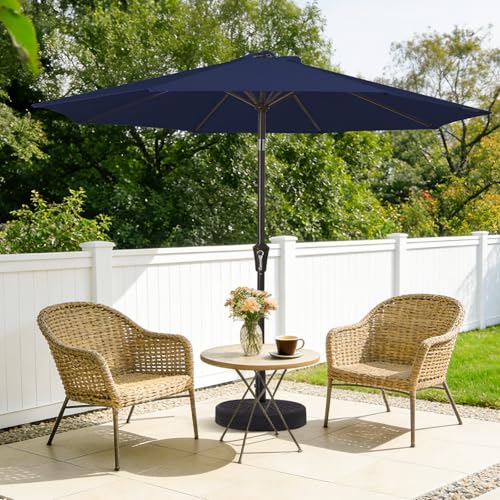 MEWAY 9ft Patio Umbrella Outdoor Table Umbrellas with Push Button Tilt and Crank, Market Umbrella 8 Sturdy Ribs for Deck, Garden, Pool and Backyard, Navy by MEWAY - Image 2