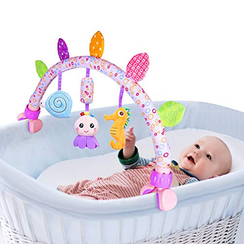 Travel Arch Bassinet toys for Infant & Toddlers，Baby Crib Accessory & Pram Activity Bar toy for Senses and Motor Skills Development indoor and outdoor (Ocean)
