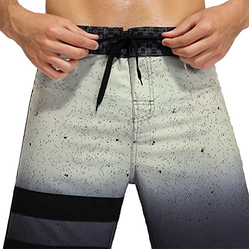 Nonwe Men's Board Shorts Quick Dry Bathing Suits with Mesh Liner and Back Pocket Black&Grey 344