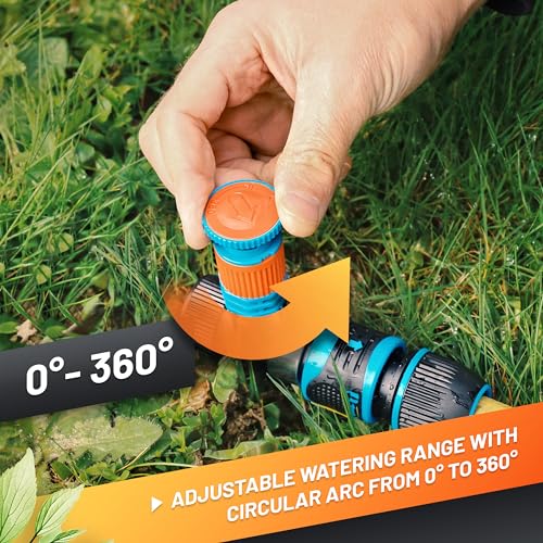 GRÜNTEK Zraszacz z łukiem okręgowym, zraszacz ogrodowy z bezstopniowo regulowanym zakresem nawadniania od 0 do 360 stopni, stabilny metalowy trzpień, zraszacz z odpornego na warunki atmosferyczne i