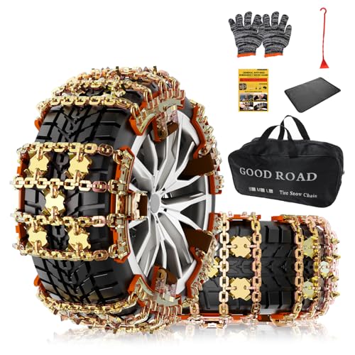 KYX Snow Tire Chains for Car/SUV/Pickup, Adjustable Universal Emergency Alloy Steel Snow Chains for Off-road SUV Car Tires 185 195 205 215 225 235 245 255-6PCS
