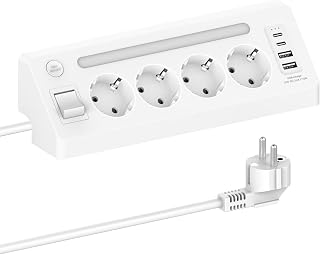 Steckdosenleiste,4 Fach Mehrfachsteckdose mit USB und 2 Type-C,mehrfachsteckdose 2m,mehrfachsteckdose mit überspannungsschutz (Weiß)