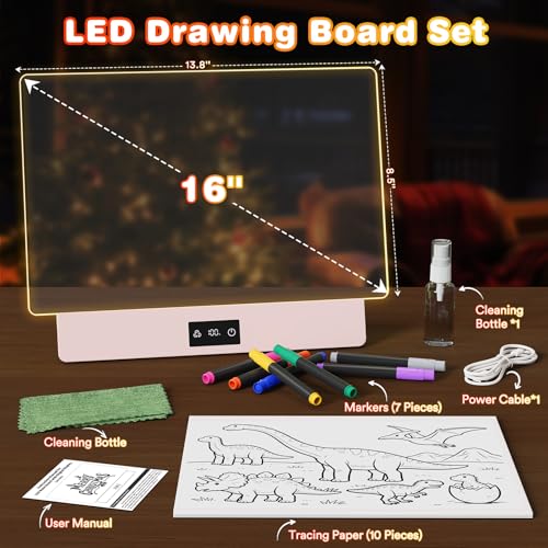 Image of LED Drawing Board, 16 inch Rechargeable Light Up Drawing Pad with 2000mAh Rechargeable Battery, Multi-Functional LED Display Board for Drawing /Message /Night Light, Creative Gift Art Kit, Pink