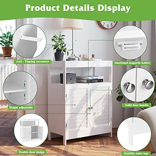C&Ahome Bathroom Storage Cabinet, Wooden Bathroom Floor Cabinet, Free Standing Bathroom Storage Cabinet With Double Doors And Adjustable Shelves, White Bathroom Cabinet, White Ubsfcwadw #TOP5