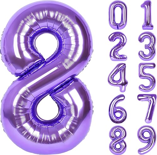 Image of Number Balloons for Birthday Decorations - 40 Inch Large Party Balloons 8, Purple Foil Number Balloons for Boys Girls, Balloons for Party Supplies