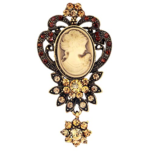 Image of lureme Vintage Elegant Victorian Lady Beauty Cameo with Crystal Brooch Pin (br000017)